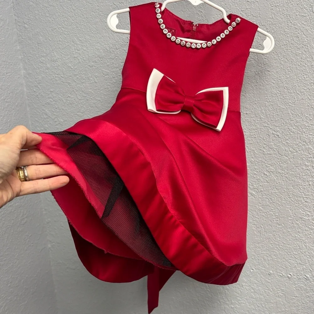 2T Princess Faith satin Christmas dress with Crystal neck, Classic Sash, EUC. - Picture 6 of 10